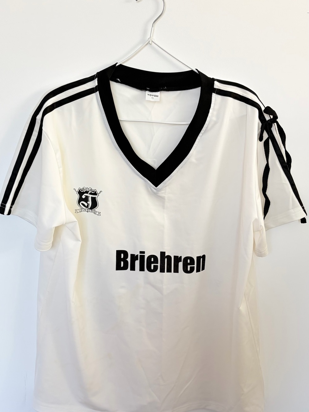 White V-Neck Jersey with Black Trim